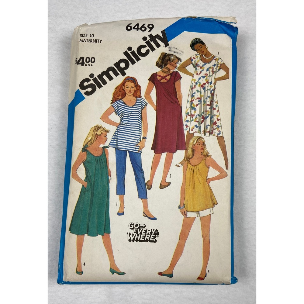 Simplicity 6469 Maternity Sewing Pattern Pants Shorts Dress Top Size 10 Vintage